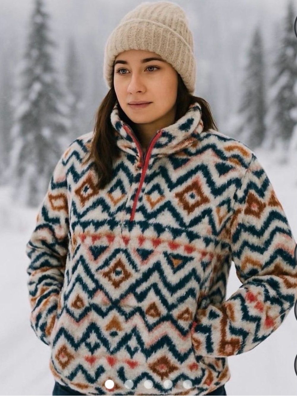 Eddie Bauer 1/4 Zip Pullover Sherpa Fleece Sweatshirt Size XL Geo Aztec